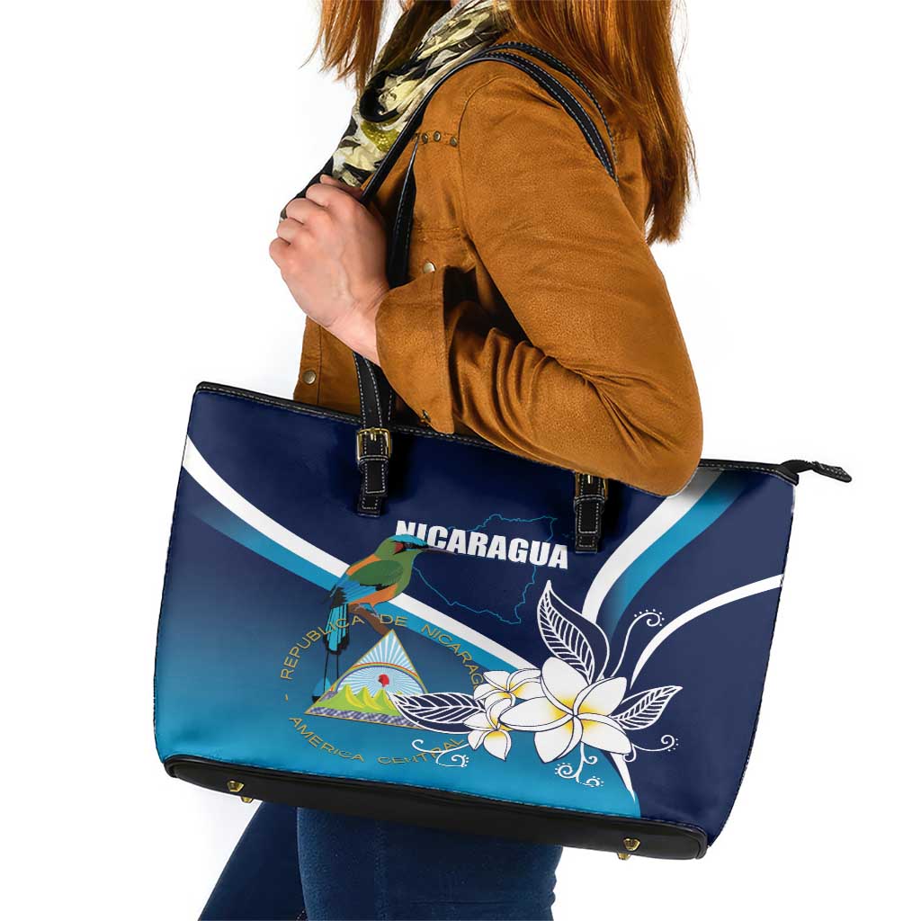 Nicaragua Independence Day Leather Tote Bag Motmot Plumeria Floral LT01