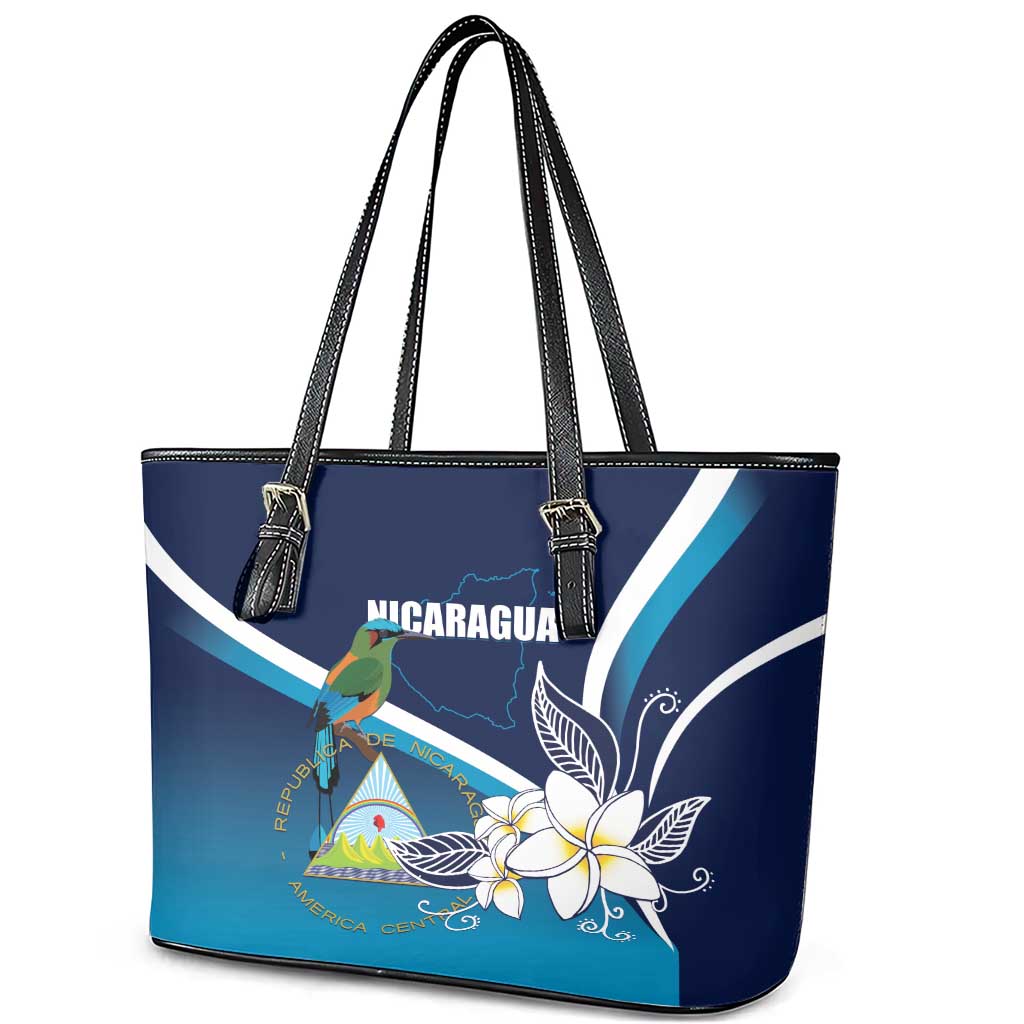 Nicaragua Independence Day Leather Tote Bag Motmot Plumeria Floral LT01