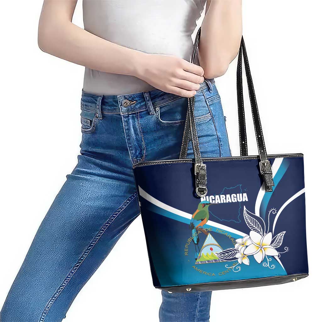 Nicaragua Independence Day Leather Tote Bag Motmot Plumeria Floral LT01