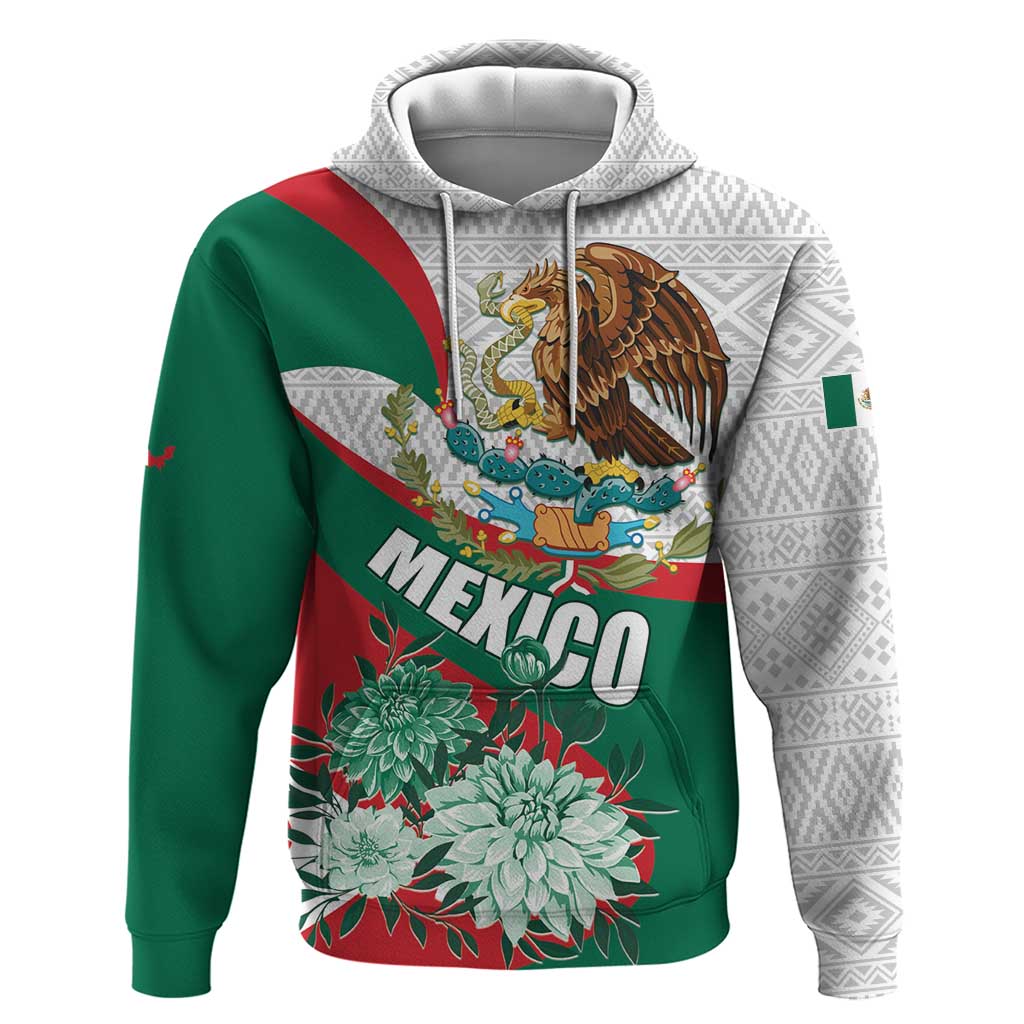Mexico Independence Day Hoodie Dahlia Flower Aztec Pattern LT01