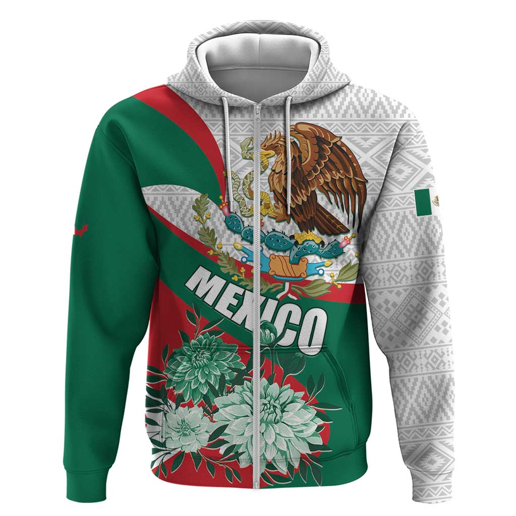 Mexico Independence Day Hoodie Dahlia Flower Aztec Pattern LT01