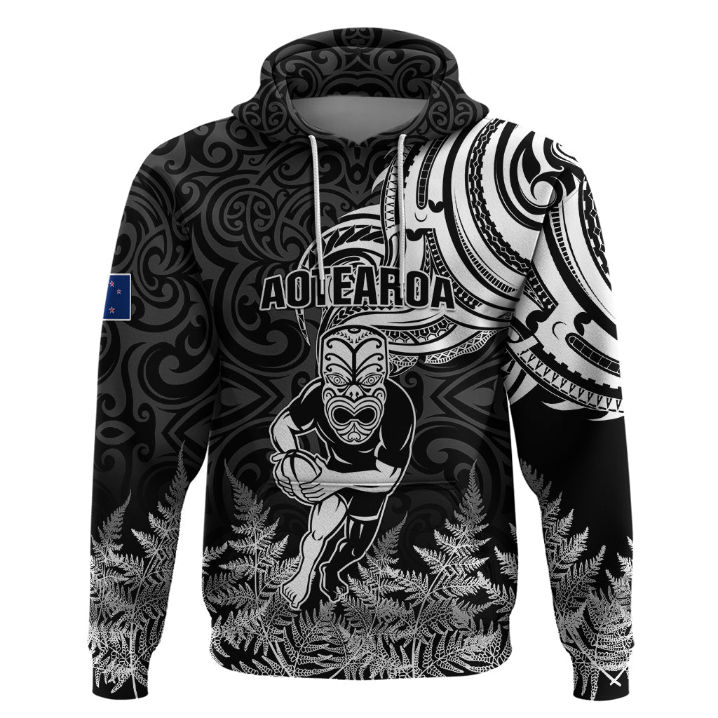 Custom New Zealand Silver Fern Rugby Hoodie Maori Tiki Player With Ta Moko Tribal LT01