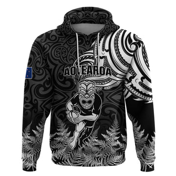 Custom New Zealand Silver Fern Rugby Hoodie Maori Tiki Player With Ta Moko Tribal LT01