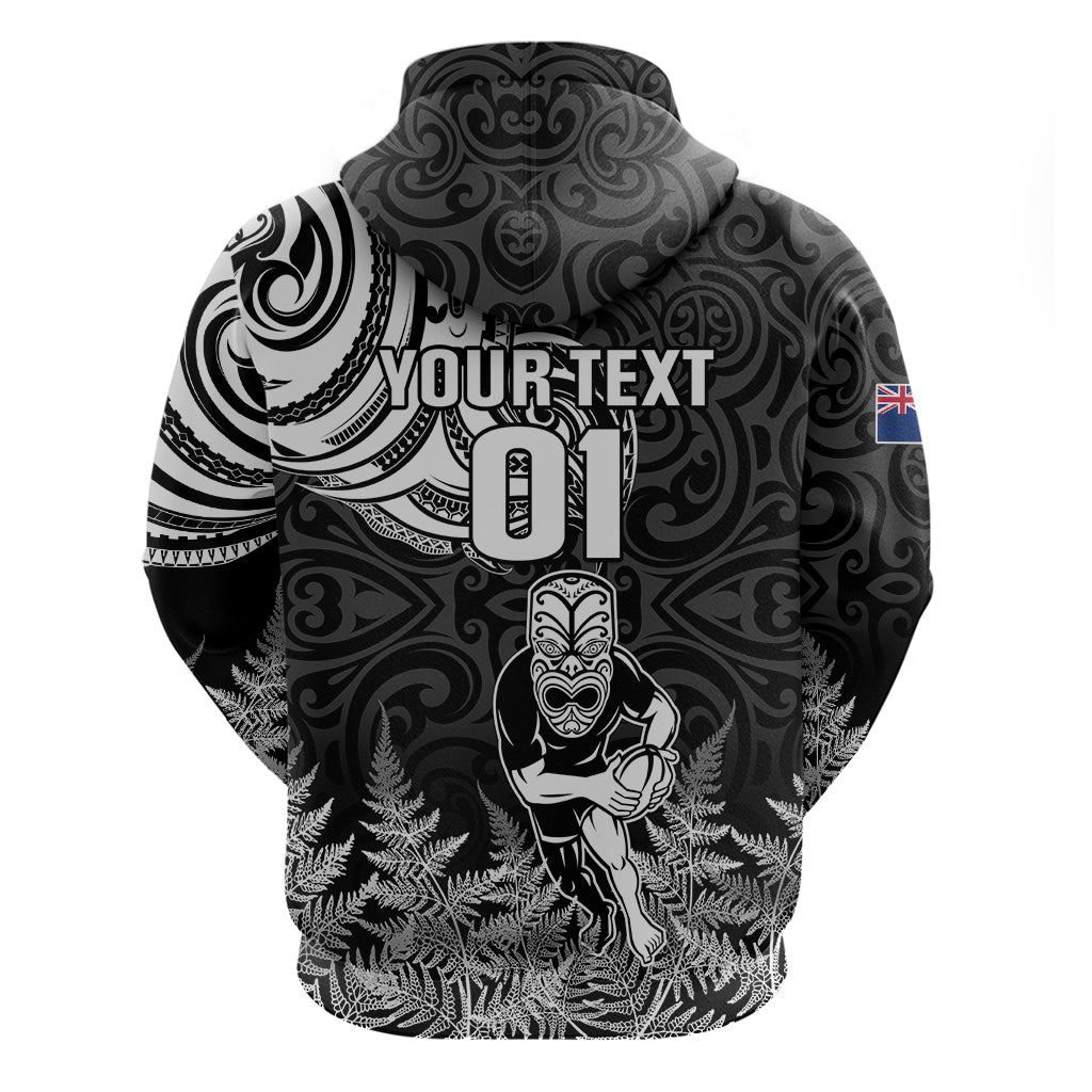 Custom New Zealand Silver Fern Rugby Hoodie Maori Tiki Player With Ta Moko Tribal LT01