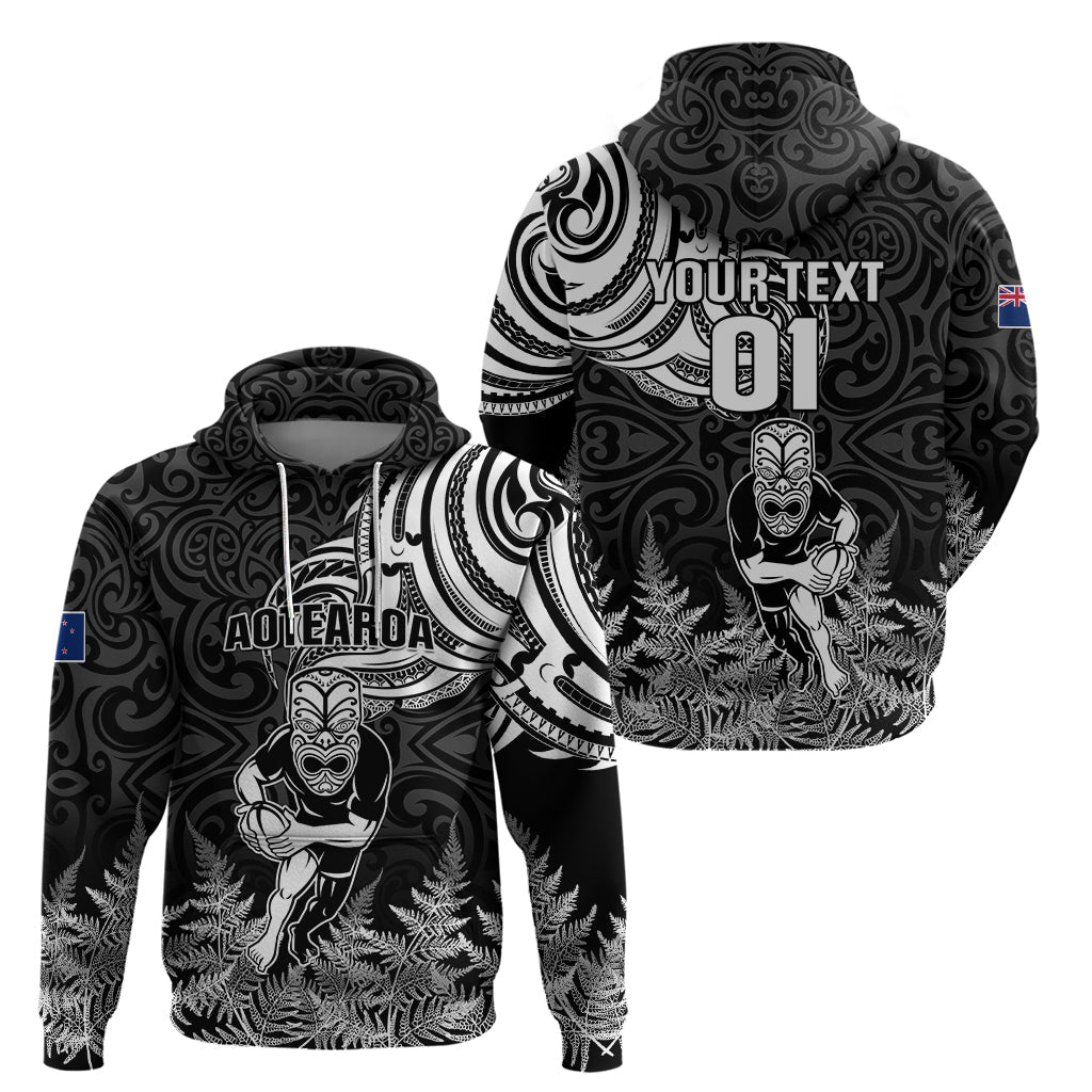Custom New Zealand Silver Fern Rugby Hoodie Maori Tiki Player With Ta Moko Tribal LT01