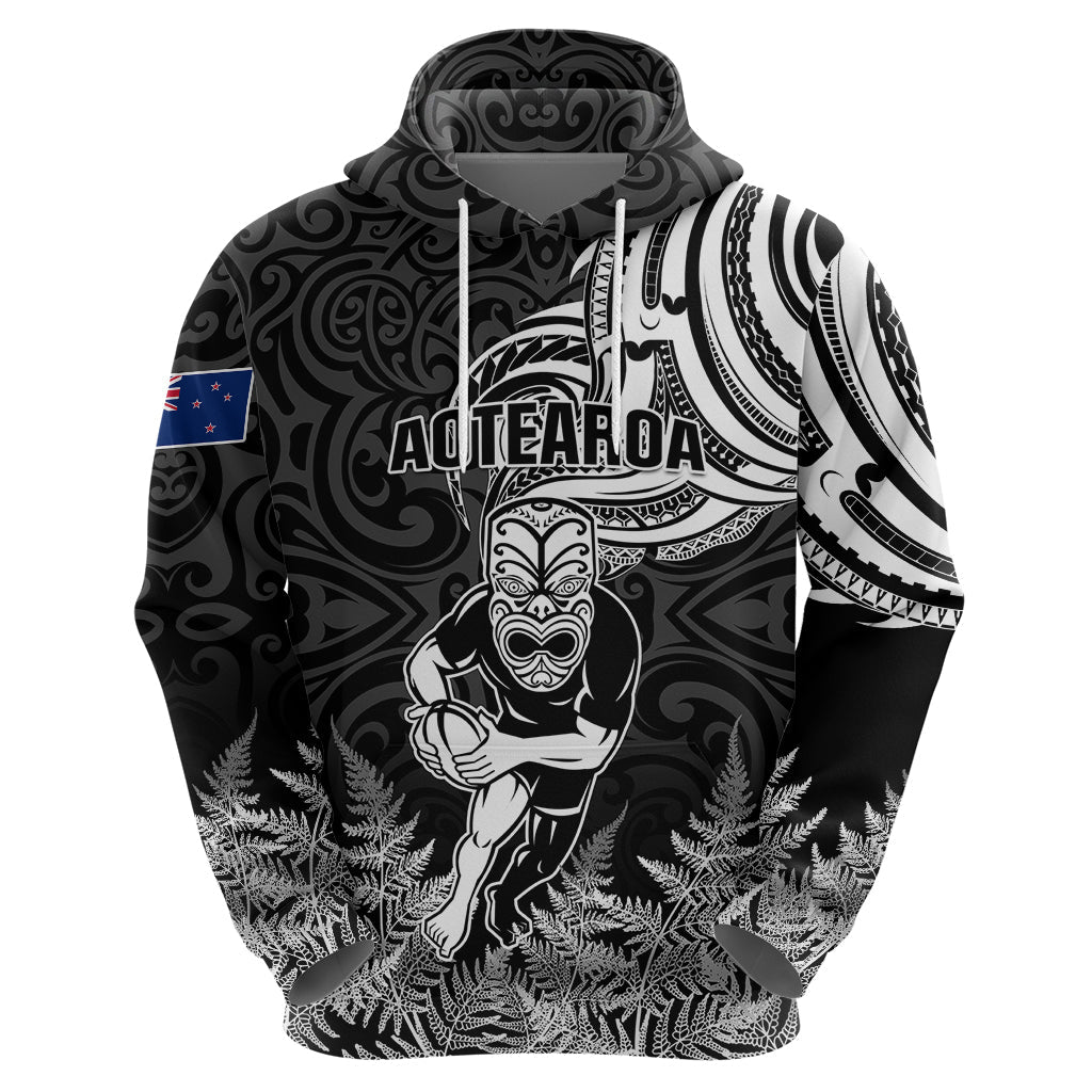 Custom New Zealand Silver Fern Rugby Hoodie Maori Tiki Player With Ta Moko Tribal LT01