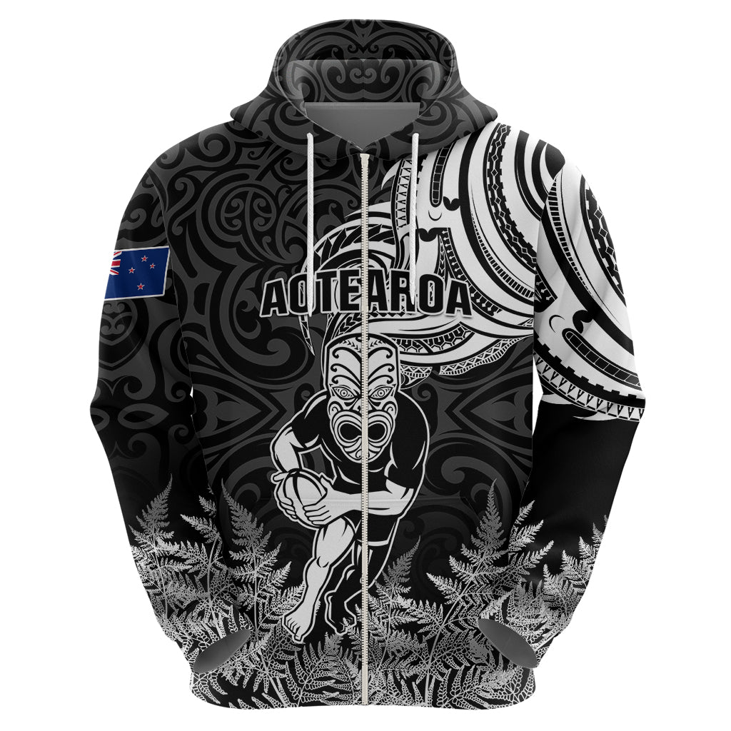 Custom New Zealand Silver Fern Rugby Hoodie Maori Tiki Player With Ta Moko Tribal LT01