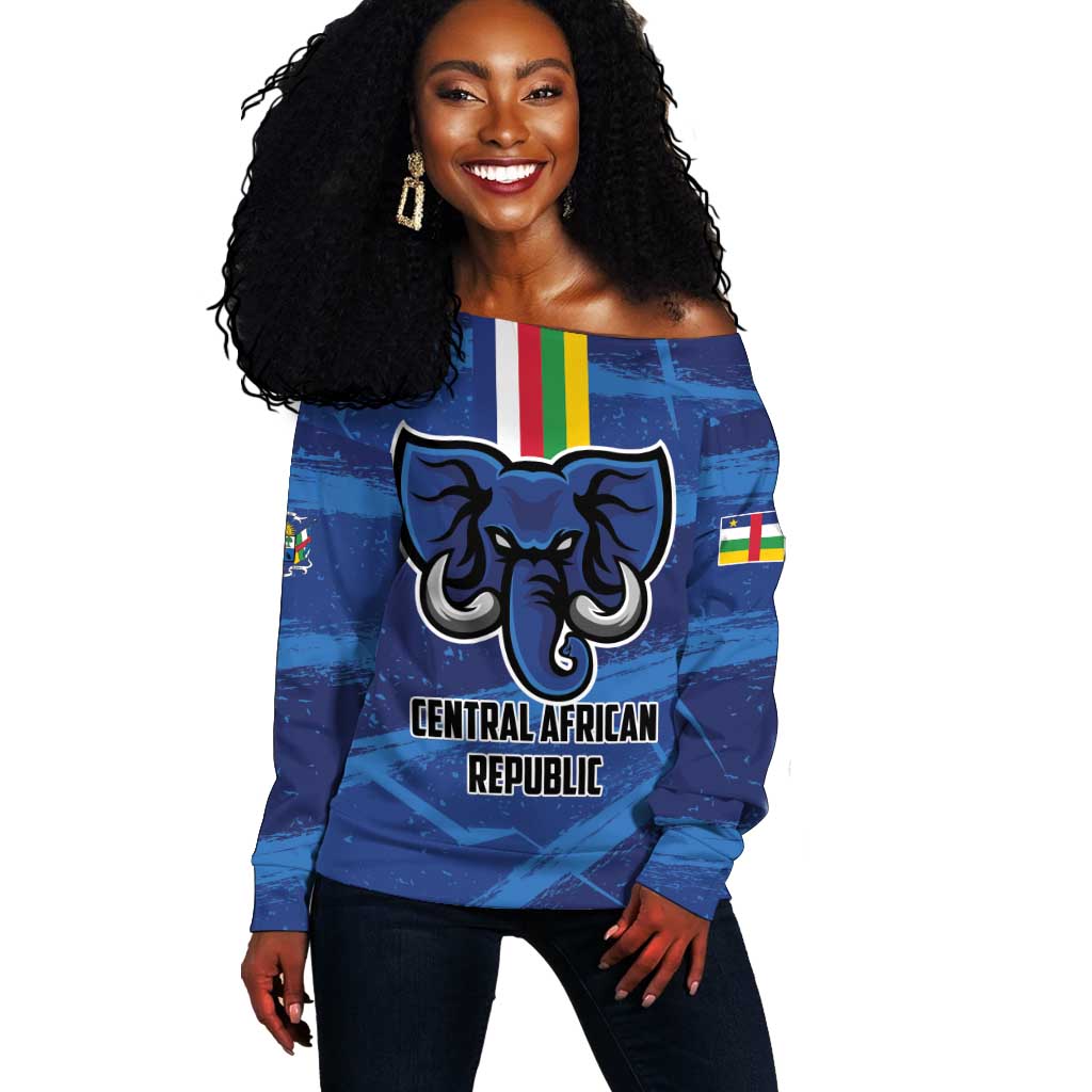 Custom Central African Republic Football Off Shoulder Sweater African Come On Les Fauves LT01
