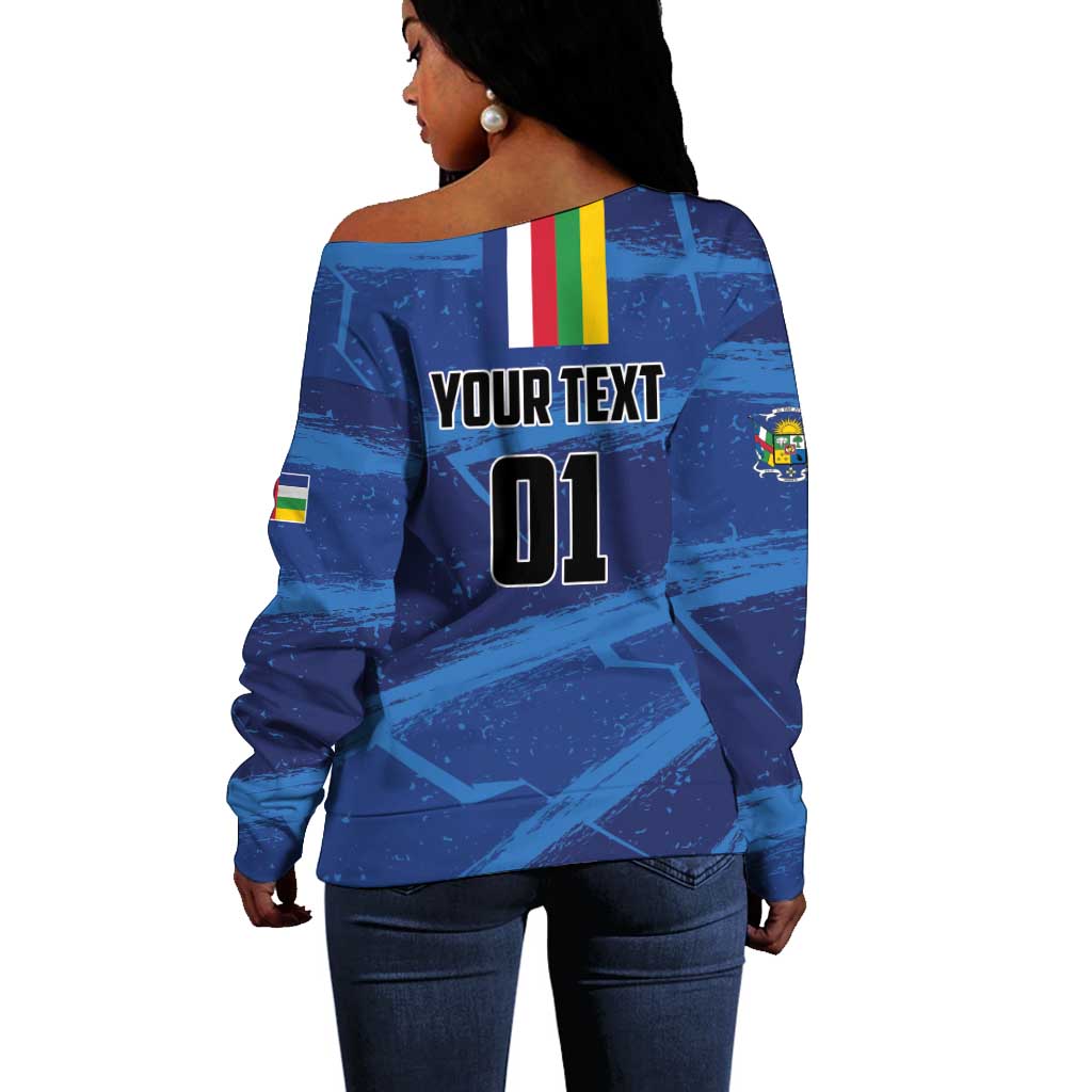 Custom Central African Republic Football Off Shoulder Sweater African Come On Les Fauves LT01