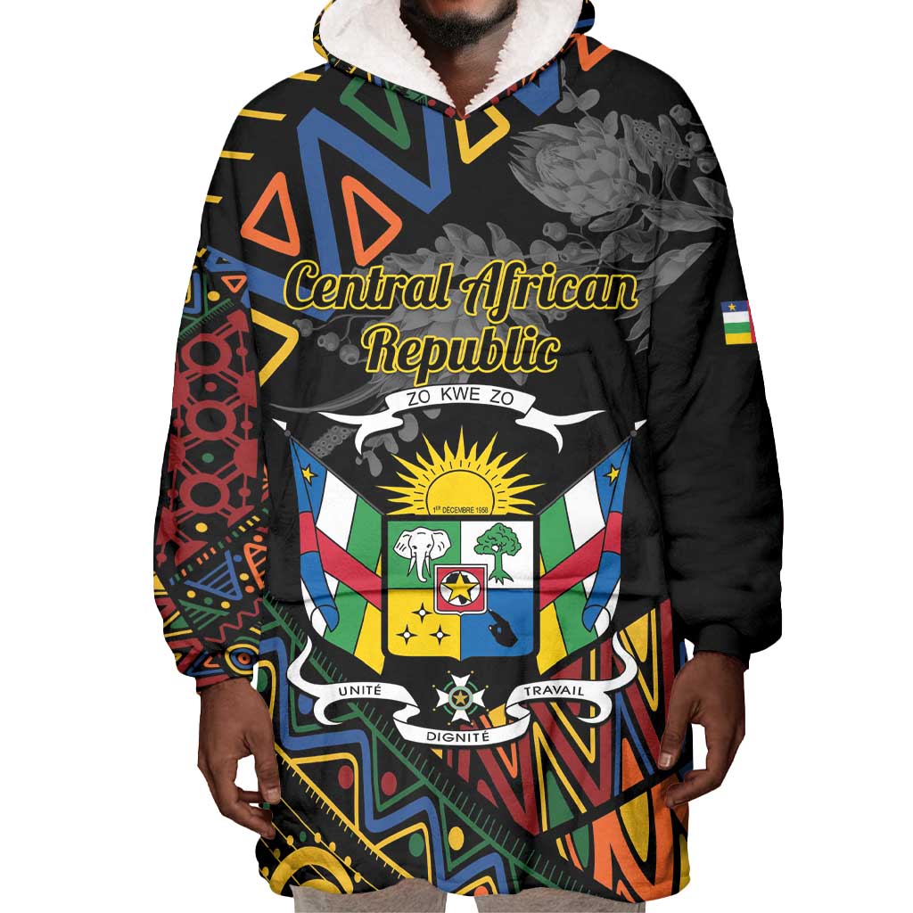 Personalized Central African Republic Wearable Blanket Hoodie Protea - African Pattern LT01
