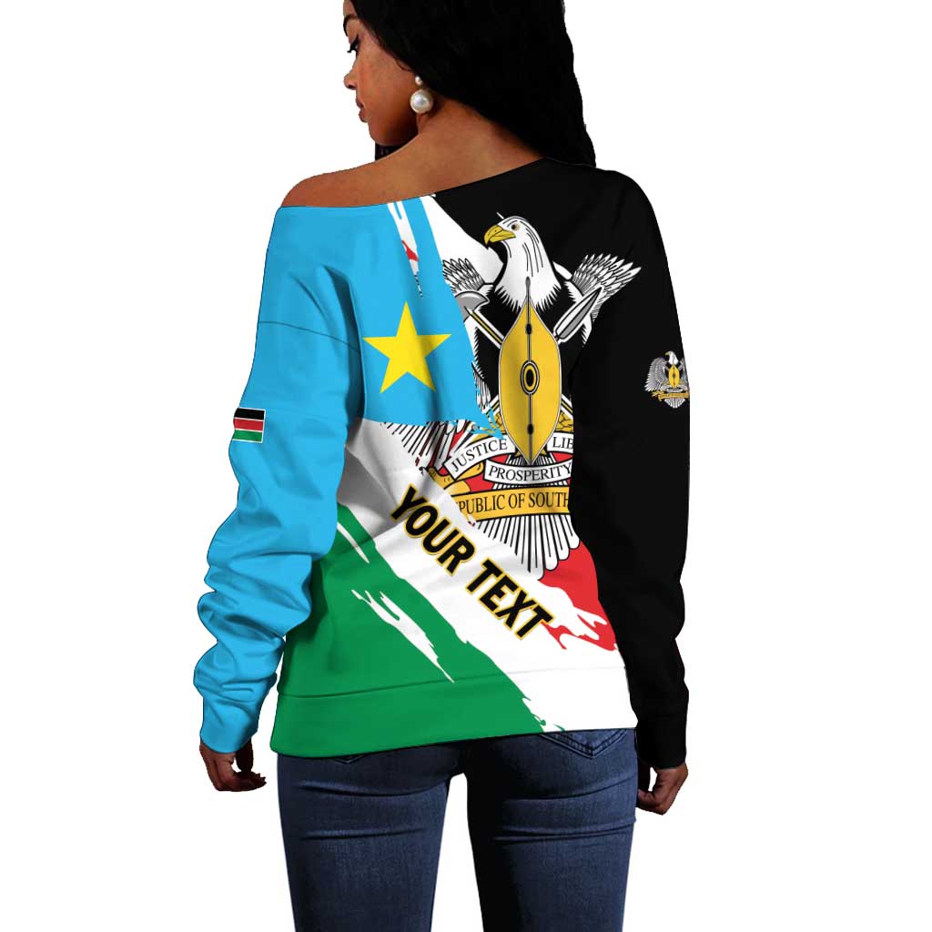 Personalized South Sudan Off Shoulder Sweater East Africa - Grunge Flag Unique LT01