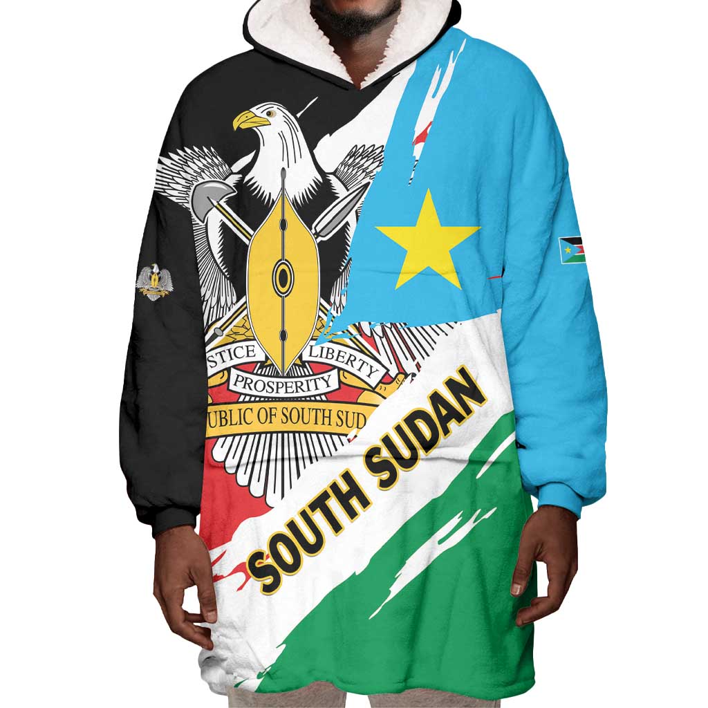 Personalized South Sudan Wearable Blanket Hoodie East Africa - Grunge Flag Unique LT01