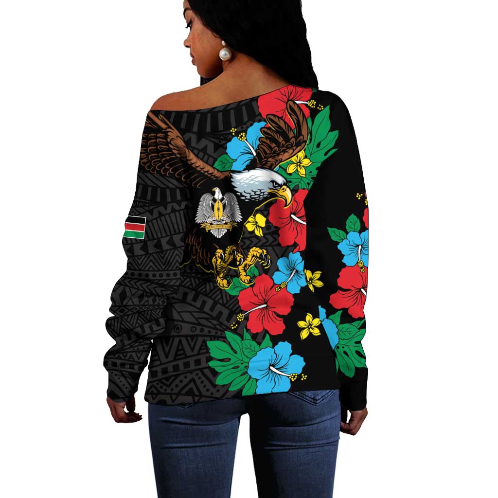 South Sudan Off Shoulder Sweater African Pattern Hibiscus Floral LT01