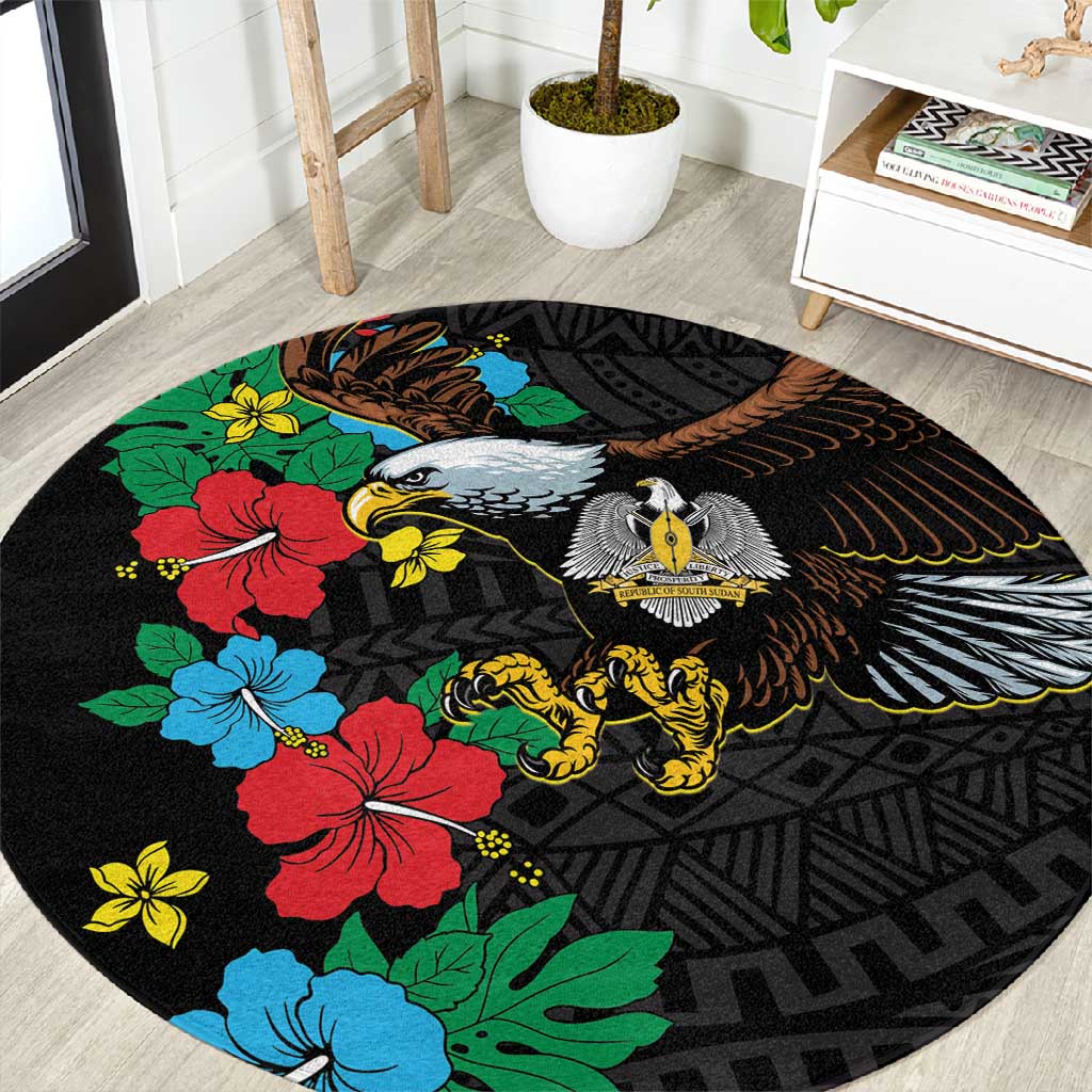 South Sudan Round Carpet African Pattern Hibiscus Floral LT01