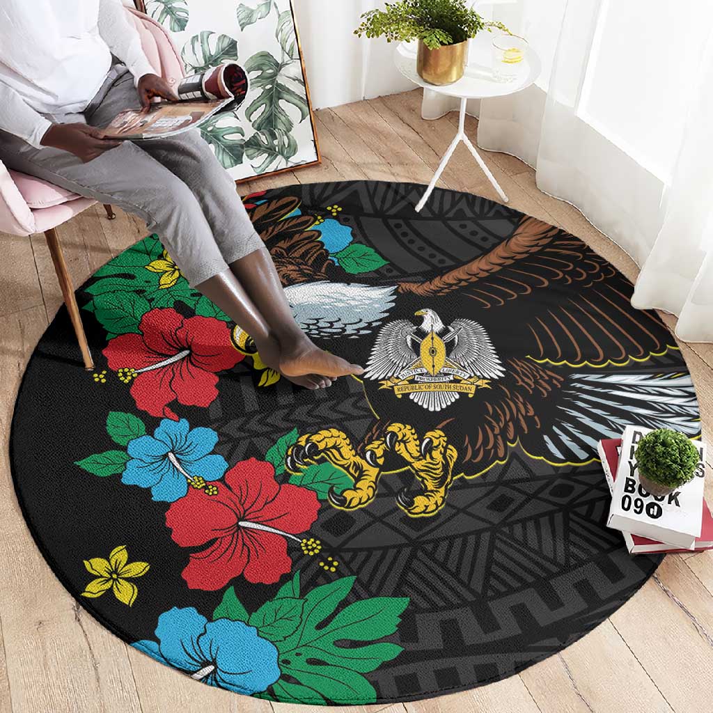 South Sudan Round Carpet African Pattern Hibiscus Floral LT01