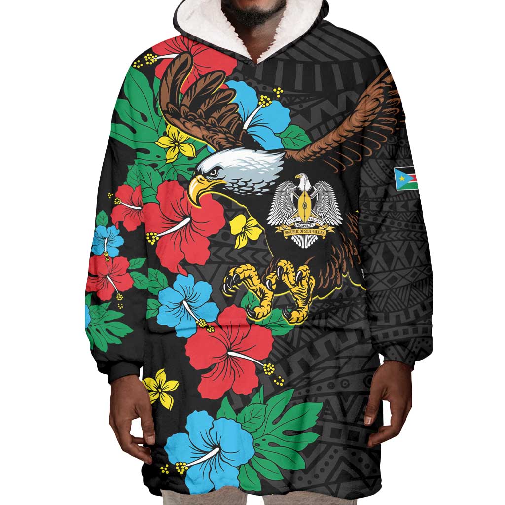 South Sudan Wearable Blanket Hoodie African Pattern Hibiscus Floral LT01