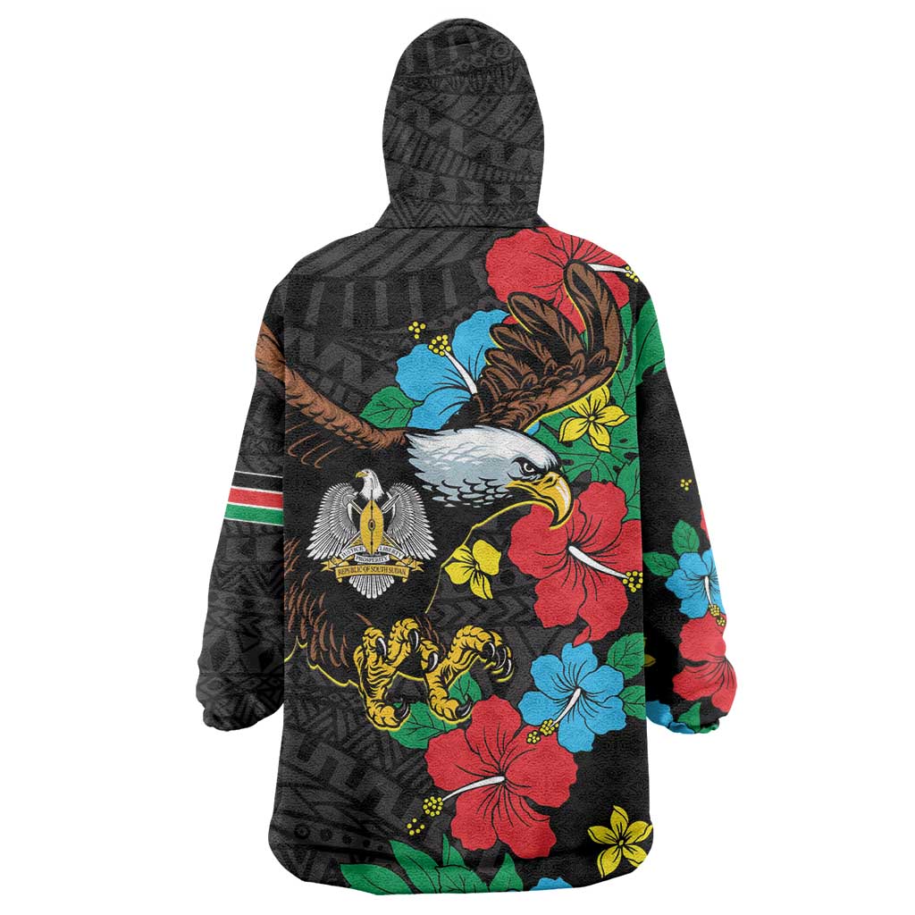 South Sudan Wearable Blanket Hoodie African Pattern Hibiscus Floral LT01