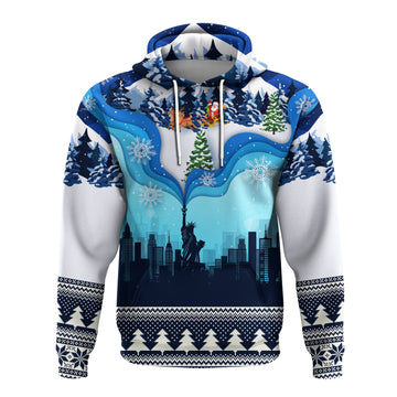 New York Christmas Hoodie Manhattan Statue Of Liberty LT01