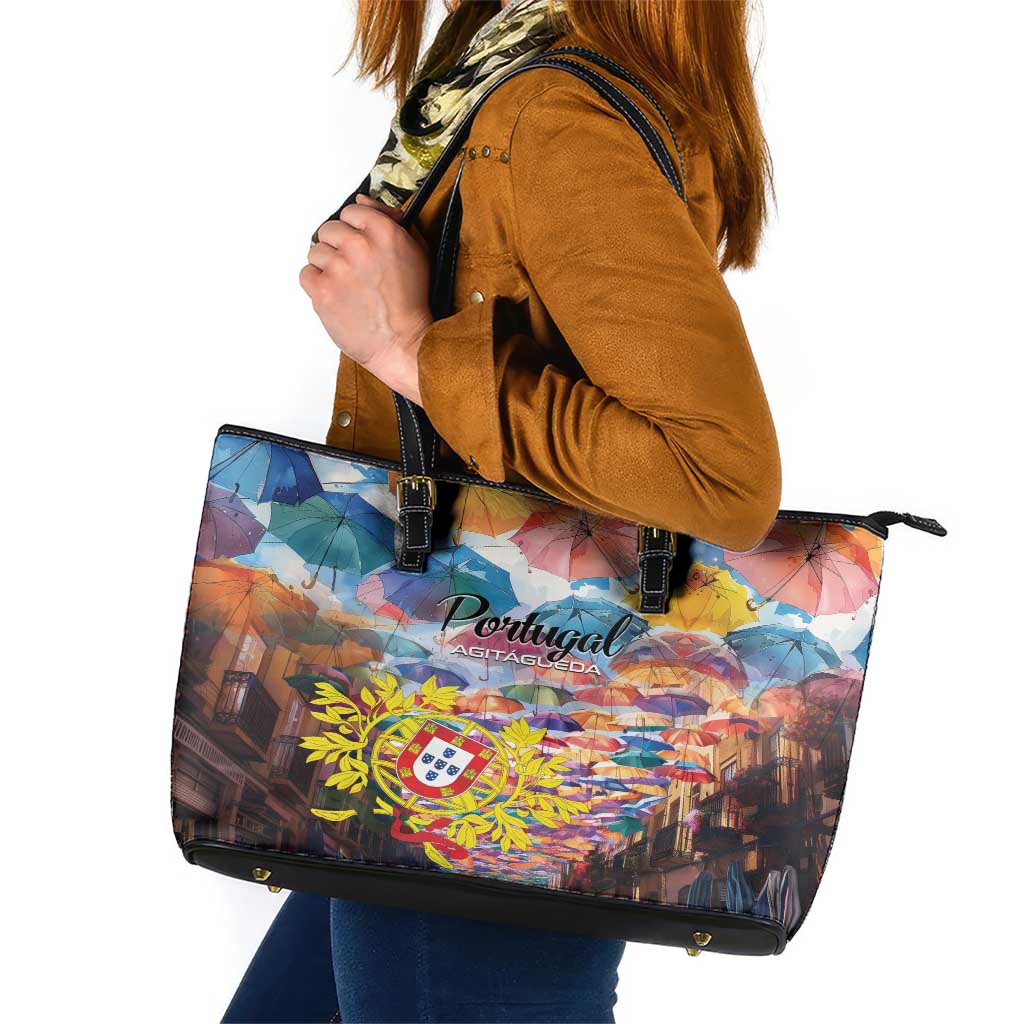 AgitAgueda Portugal Leather Tote Bag Colorful Umbrella Sky LT01