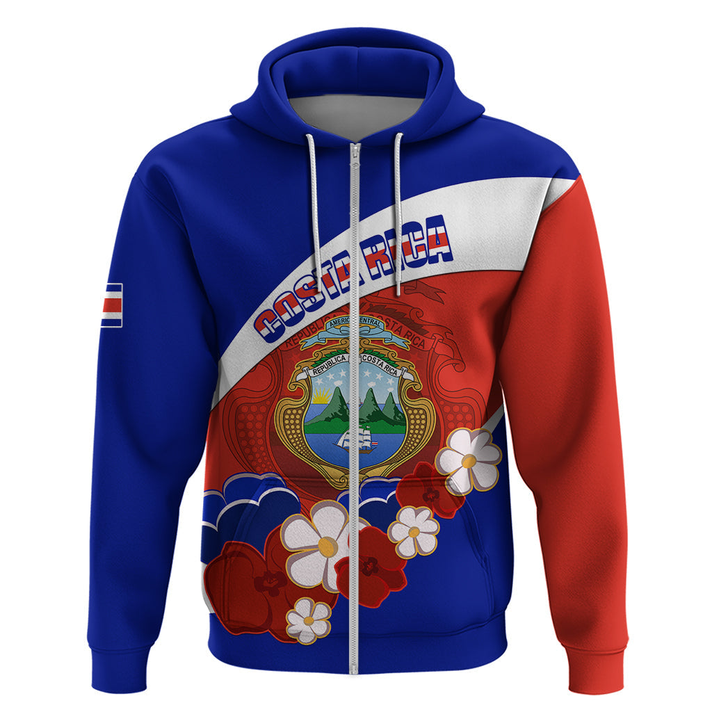 Personalised Costa Rica Hoodie Costa Rica Coat Of Arms With Flowers LT01