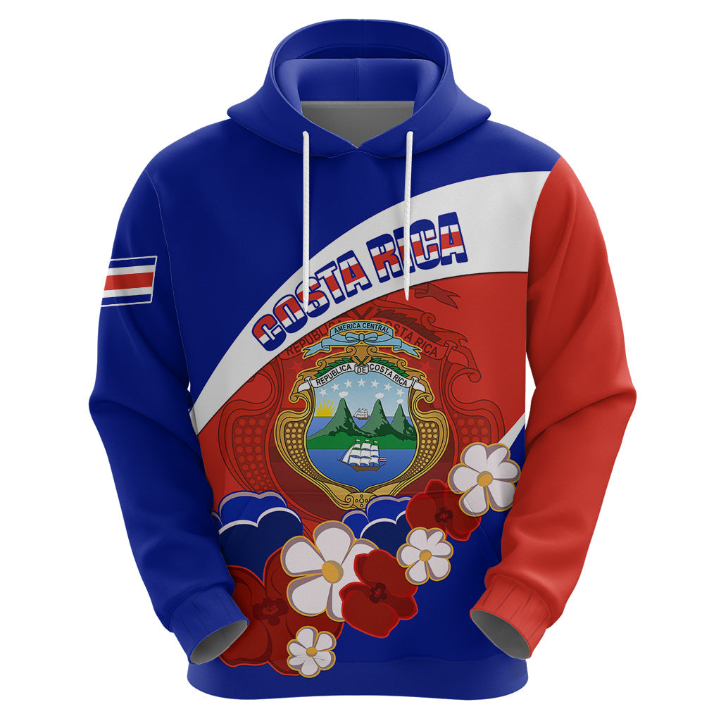 Personalised Costa Rica Hoodie Costa Rica Coat Of Arms With Flowers LT01