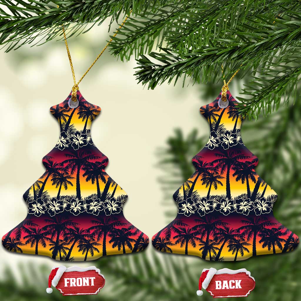 Hawaii Hibiscus Palm Tree Sunset Ceramic Ornament Tropical Style LT01