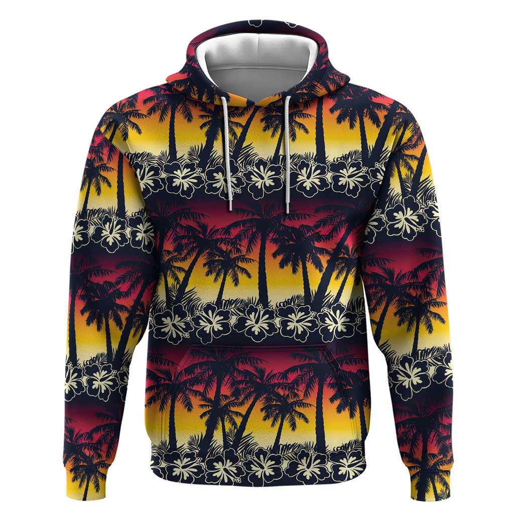 Hawaii Hibiscus Palm Tree Sunset Hoodie Tropical Style LT01
