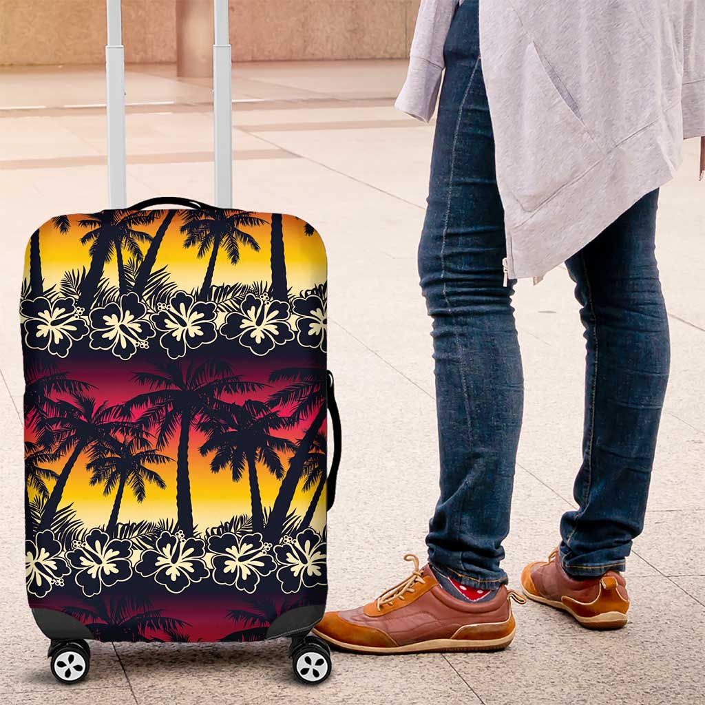 Hawaii Hibiscus Palm Tree Sunset Luggage Cover Tropical Style LT01