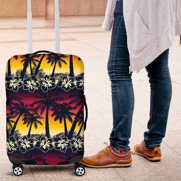 Hawaii Hibiscus Palm Tree Sunset Luggage Cover Tropical Style LT01