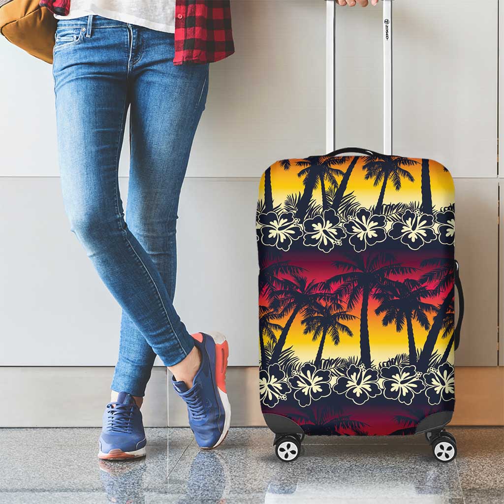 Hawaii Hibiscus Palm Tree Sunset Luggage Cover Tropical Style LT01