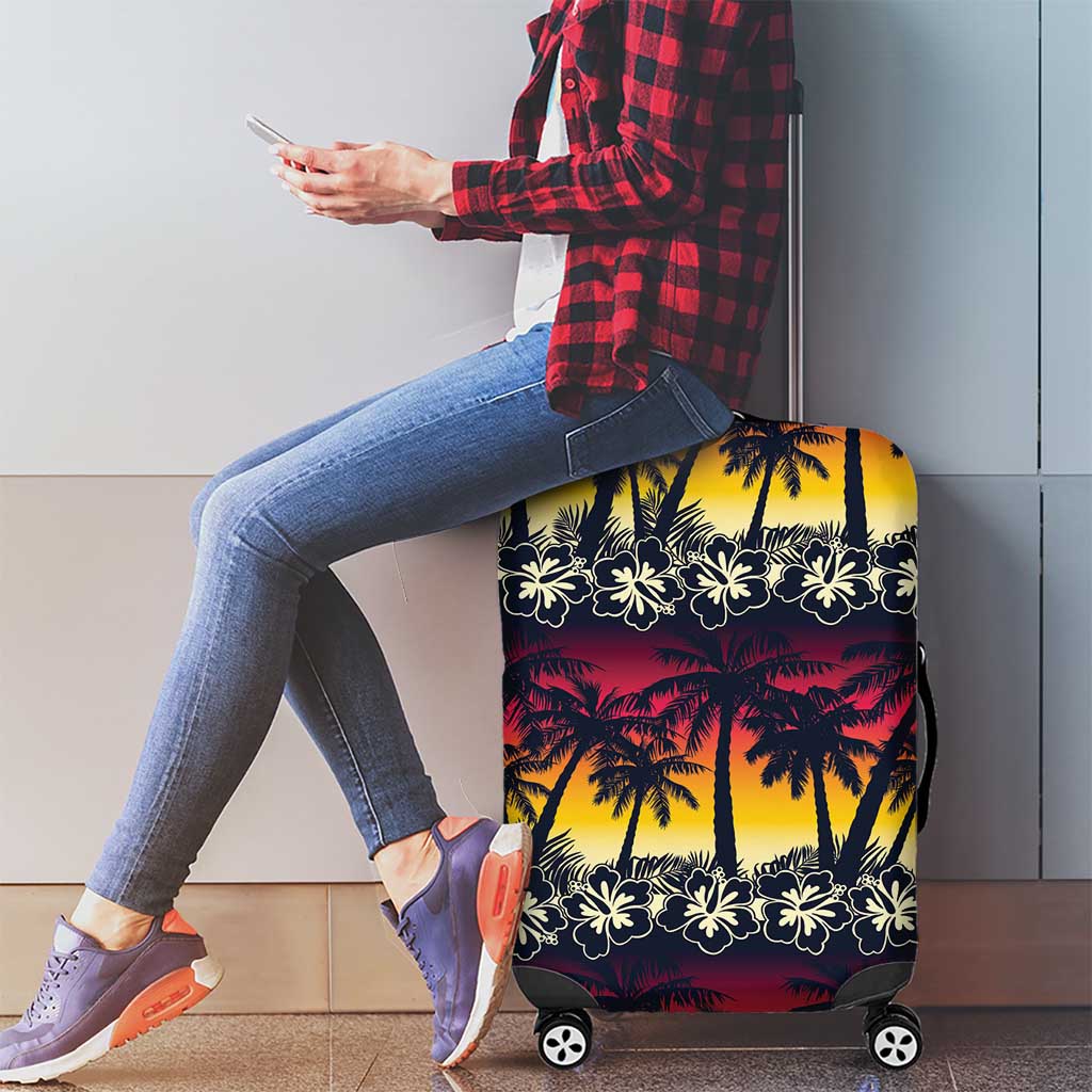 Hawaii Hibiscus Palm Tree Sunset Luggage Cover Tropical Style LT01