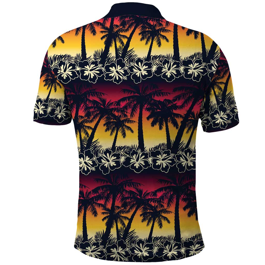 Hawaii Hibiscus Palm Tree Sunset Polo Shirt Tropical Style LT01