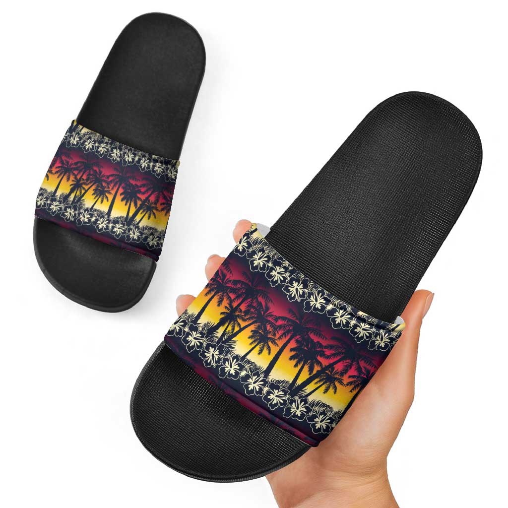 Hawaii Hibiscus Palm Tree Sunset Slide Sandals Tropical Style LT01