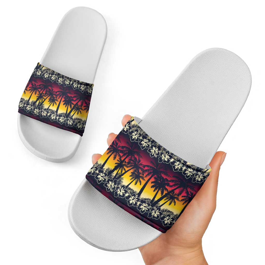 Hawaii Hibiscus Palm Tree Sunset Slide Sandals Tropical Style LT01