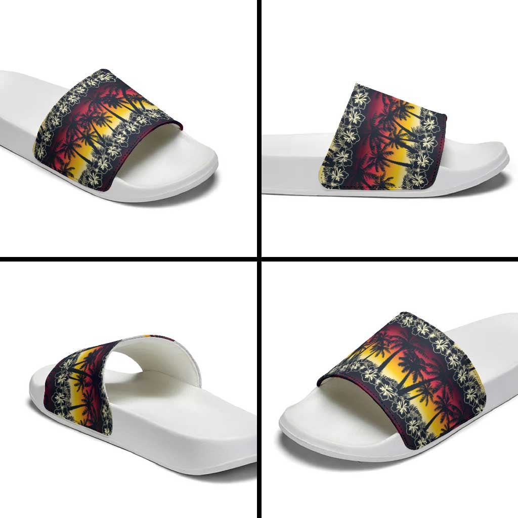 Hawaii Hibiscus Palm Tree Sunset Slide Sandals Tropical Style LT01