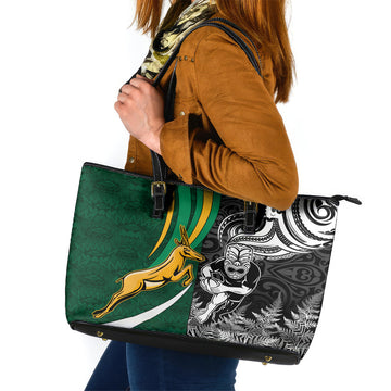Custom New Zealand and South Africa Rugby Leather Tote Bag Silver Fern Protea Pattern World Cup 2023 LT01