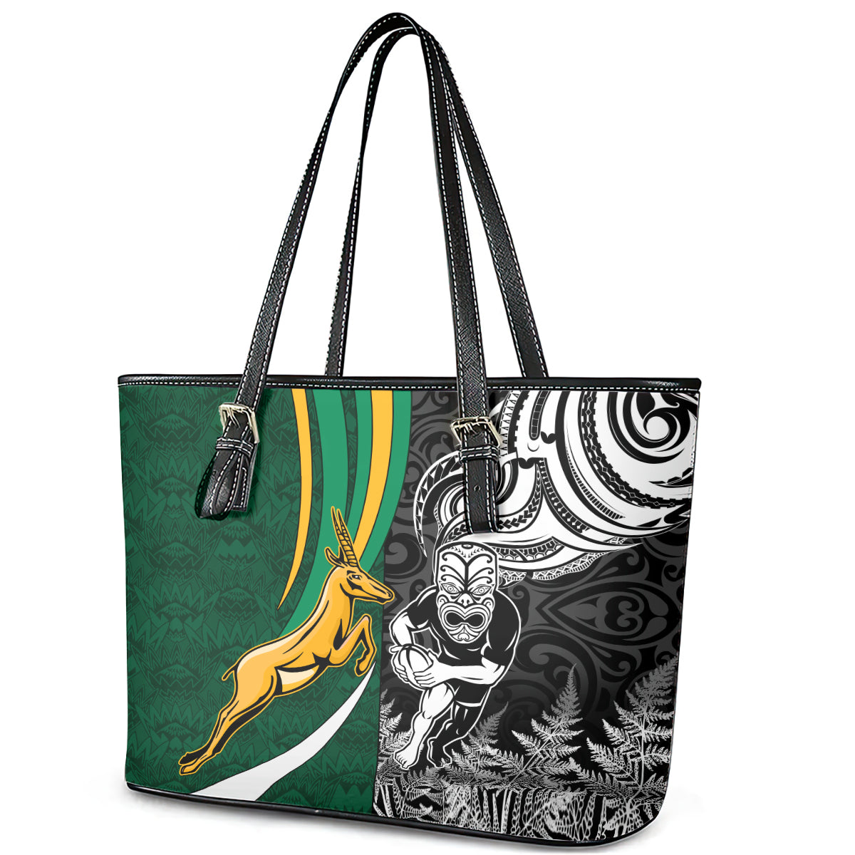 Custom New Zealand and South Africa Rugby Leather Tote Bag Silver Fern Protea Pattern World Cup 2023 LT01