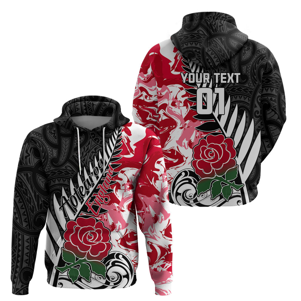 Custom New Zealand and England Rugby Hoodie Silver Fern With Red Rose World Cup 2023 LT01