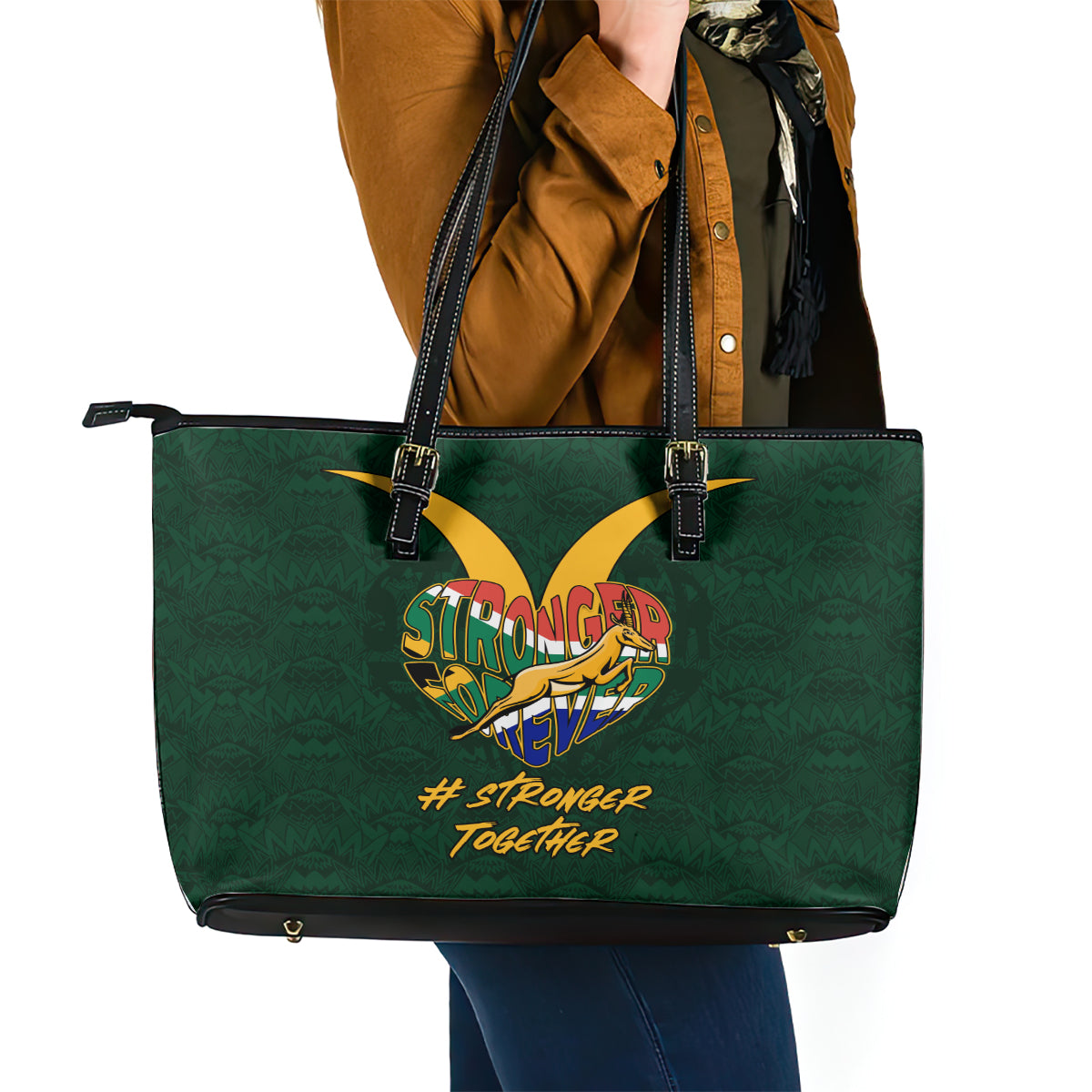 Custom South Africa Rugby Leather Tote Bag Stronger Together Stronger Forever Bokke World Cup 2023 LT01