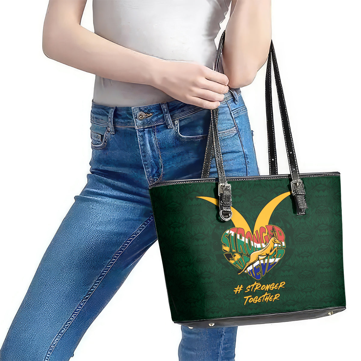 Custom South Africa Rugby Leather Tote Bag Stronger Together Stronger Forever Bokke World Cup 2023 LT01