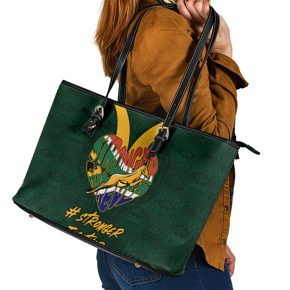 Custom South Africa Rugby Leather Tote Bag Stronger Together Stronger Forever Bokke World Cup 2023 LT01