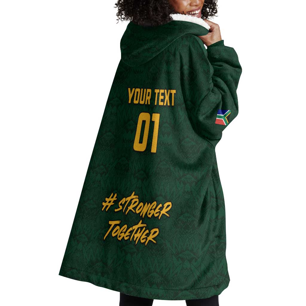 Custom South Africa Rugby Wearable Blanket Hoodie - Stronger Together, Stronger Forever, Bokke World Cup LT01