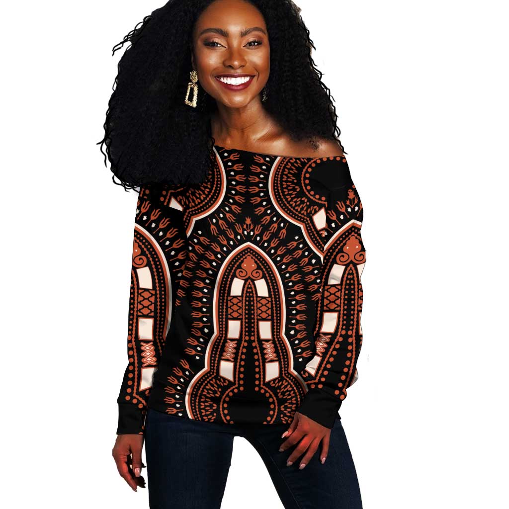 African Dashiki Off Shoulder Sweater Afro Vintage Pattern LT01