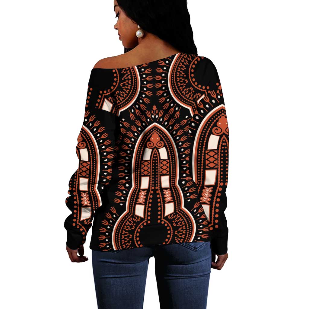 African Dashiki Off Shoulder Sweater Afro Vintage Pattern LT01