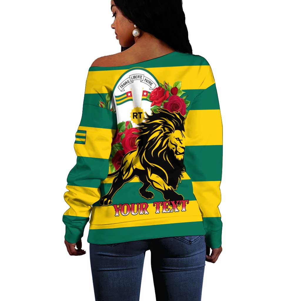 Togo Independence Day Off Shoulder Sweater Lion With Rosa Flag Style LT01
