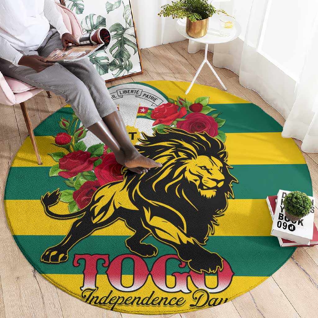 Togo Independence Day Round Carpet Lion With Rosa Flag Style LT01