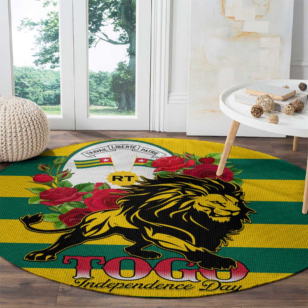 Togo Independence Day Round Carpet Lion With Rosa Flag Style LT01