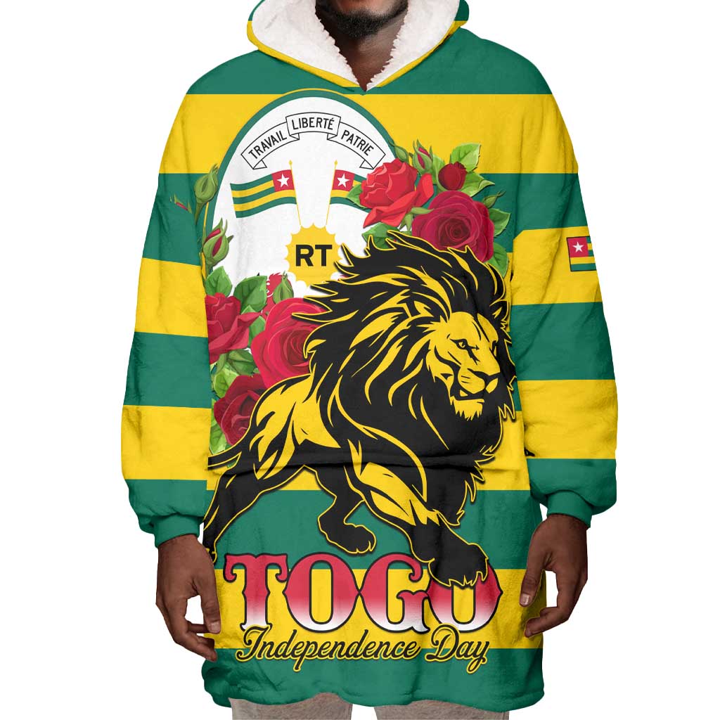 Togo Independence Day Wearable Blanket Hoodie Lion With Rosa Flag Style LT01