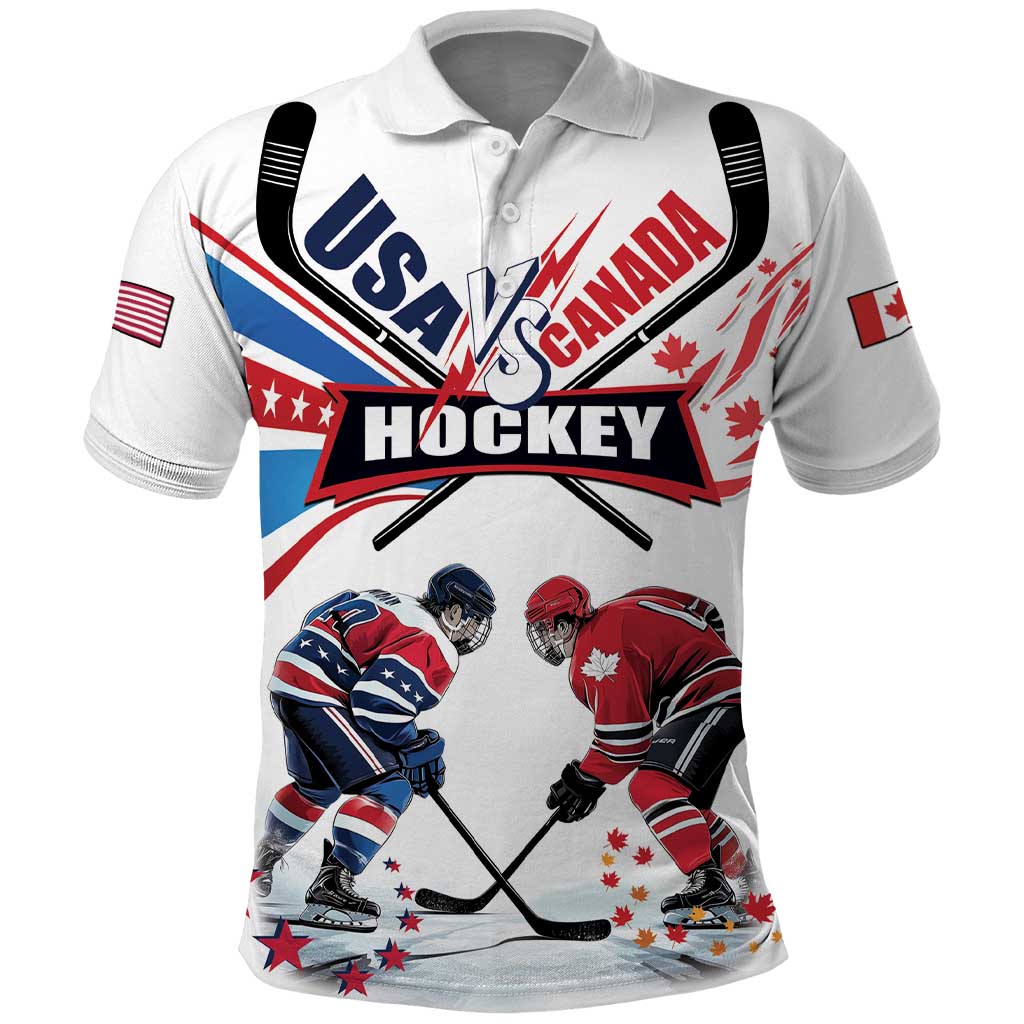 Custom USA vs Canada Ice Hockey Face Off Polo Shirt Stars Maple Leaf LT01