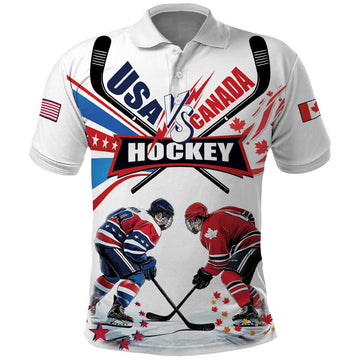 Custom USA vs Canada Ice Hockey Face Off Polo Shirt Stars Maple Leaf LT01
